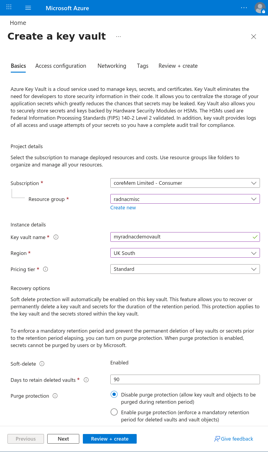 Creating a Key Vault resource