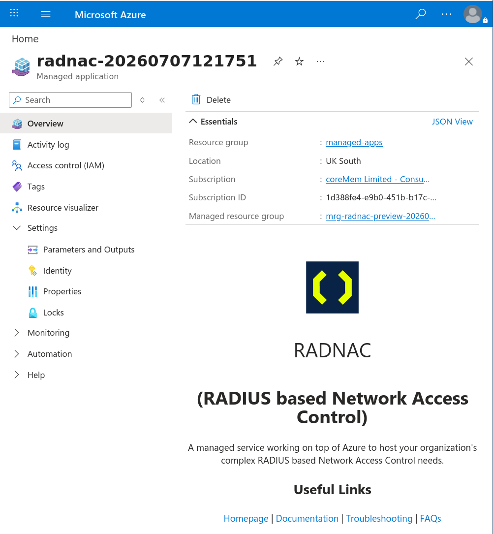 RADNAC managed application